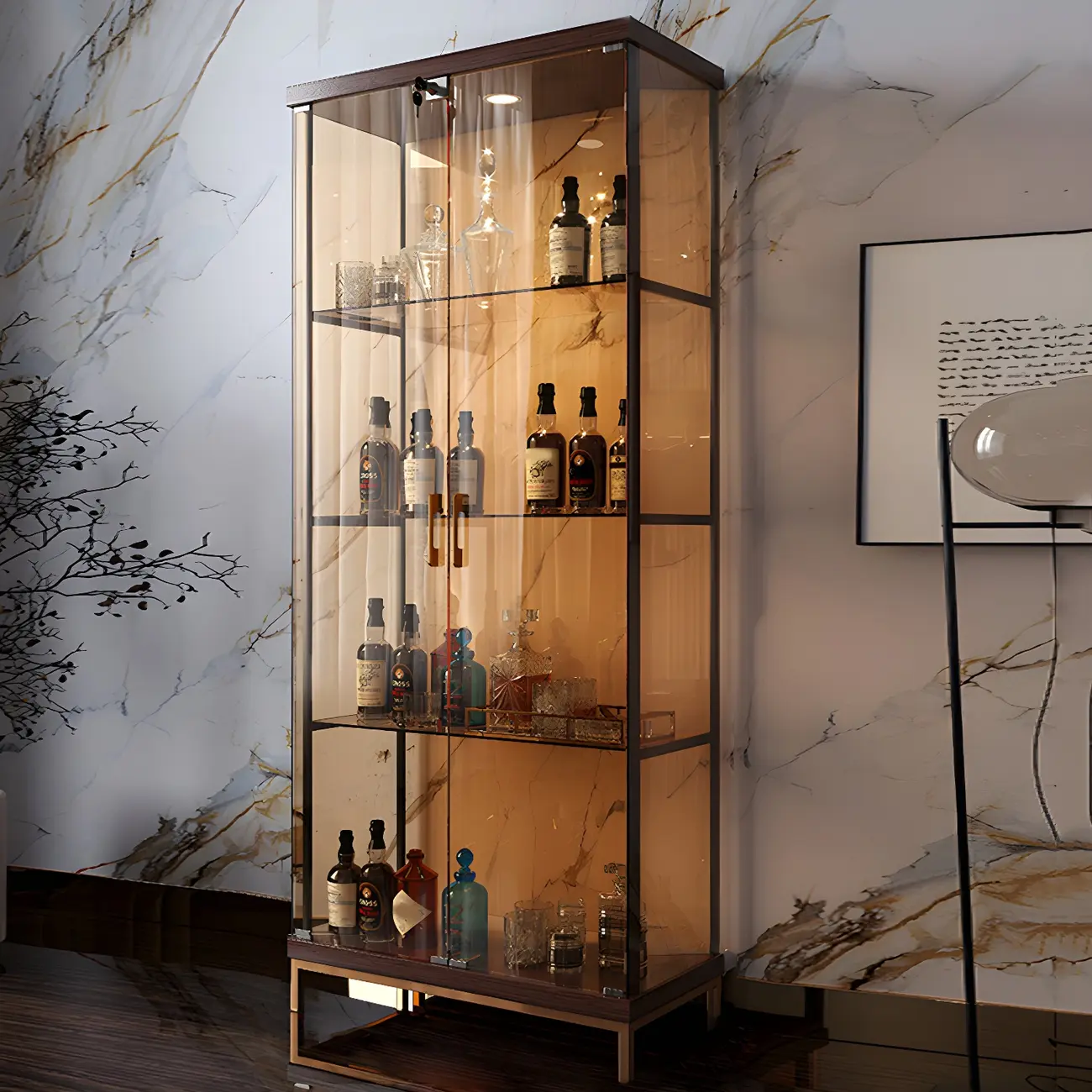Standard Black Curio Display Cabinet with Glass Doors Image - 5 | homeyfad