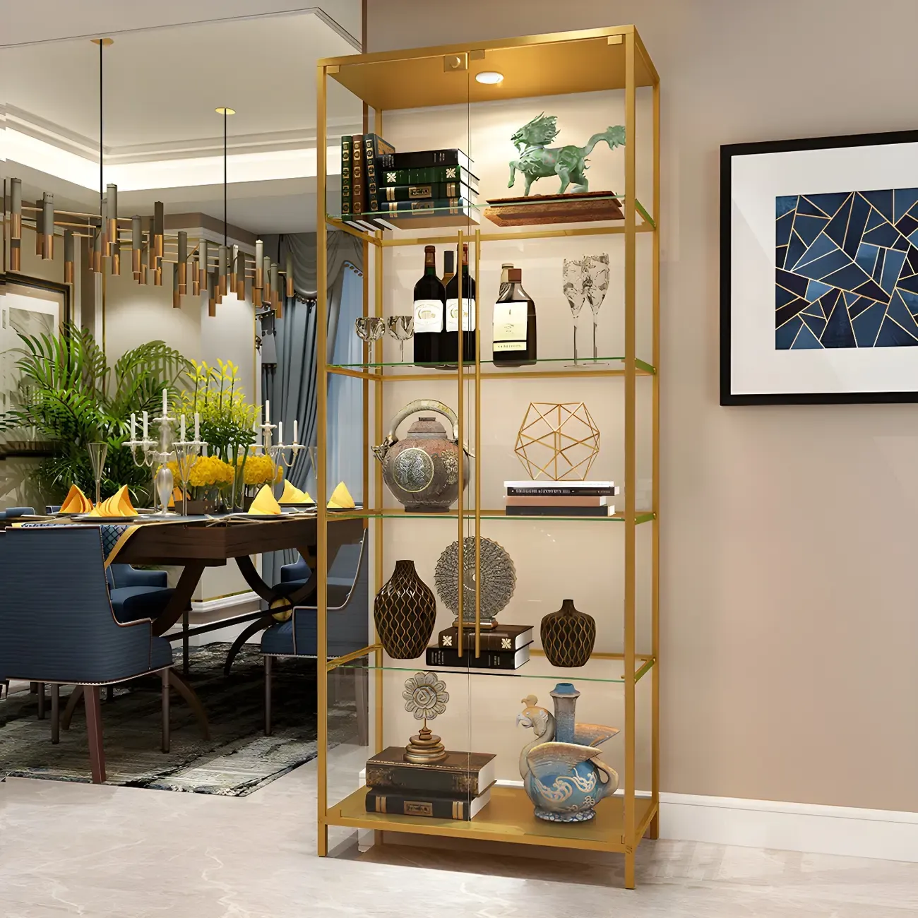 Standard Black Curio Display Cabinet with Glass Doors Image - 9