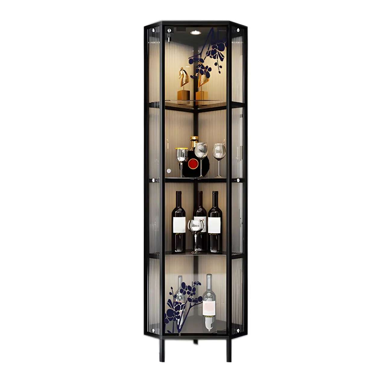 Standard Black Curio Display Cabinet with Glass Doors Image - 10