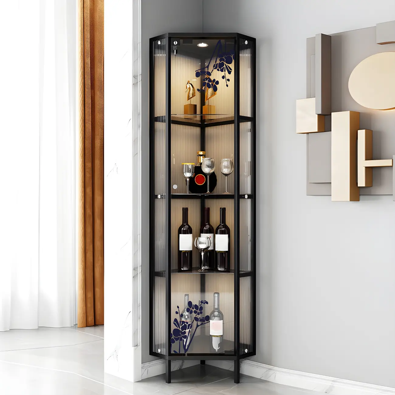 Standard Black Curio Display Cabinet with Glass Doors Image - 13 | homeyfad