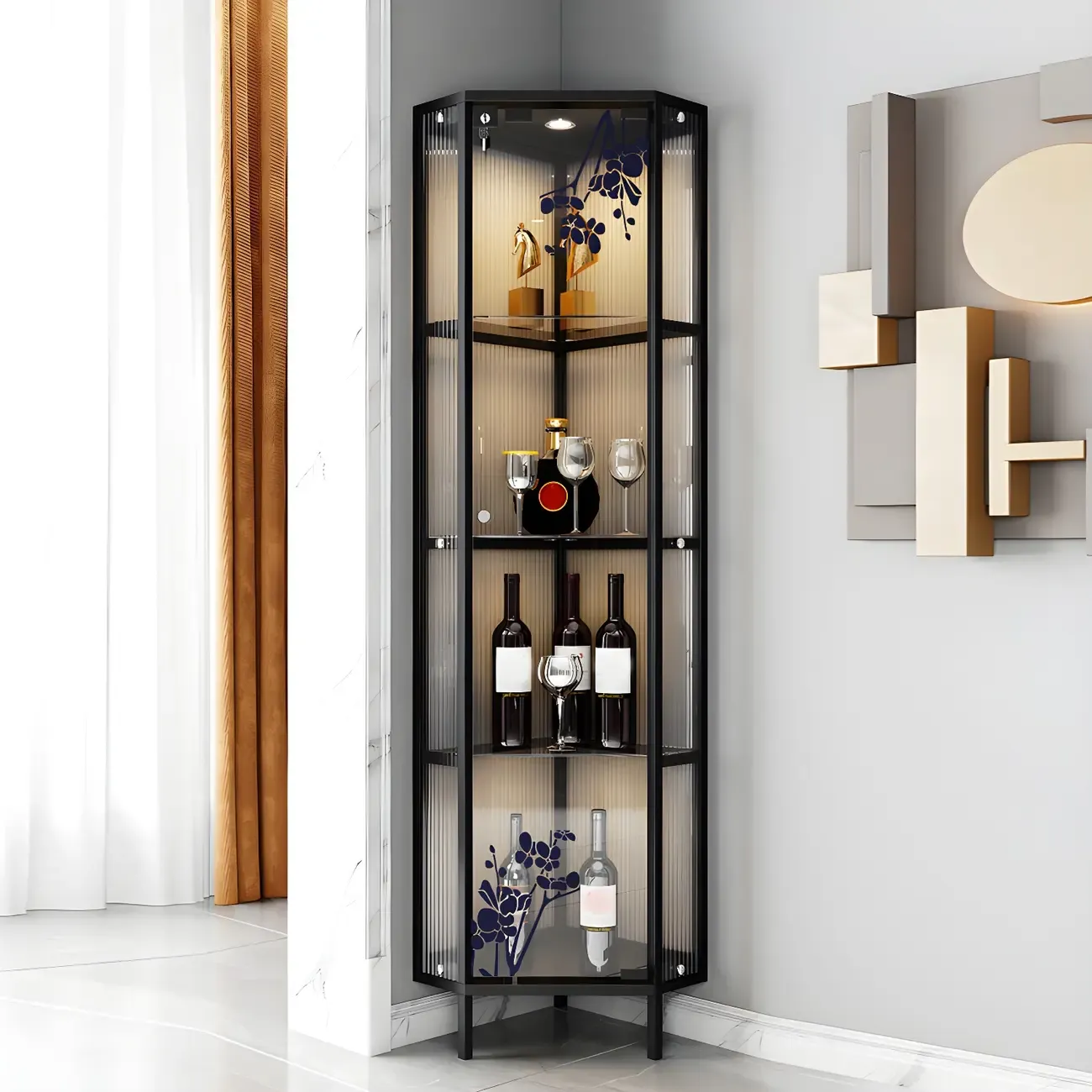 Standard Black Curio Display Cabinet with Glass Doors Image - 13