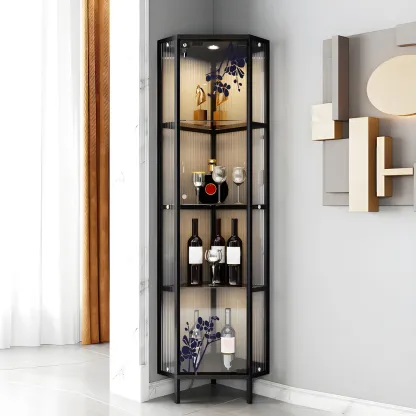 Standard Black Curio Display Cabinet with Glass Doors Image - 13