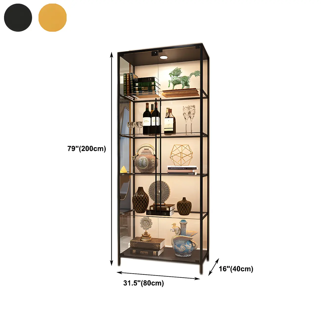 Standard Black Curio Display Cabinet with Glass Doors #size | homeyfad