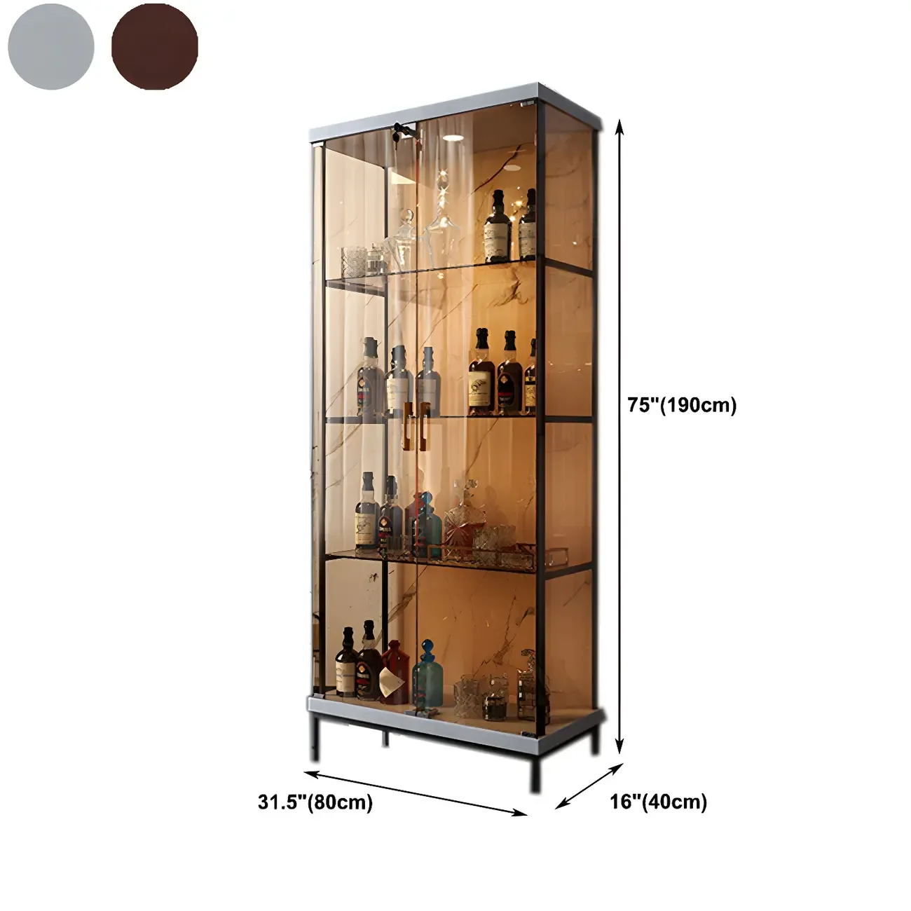 Standard Black Curio Display Cabinet with Glass Doors Image - 20