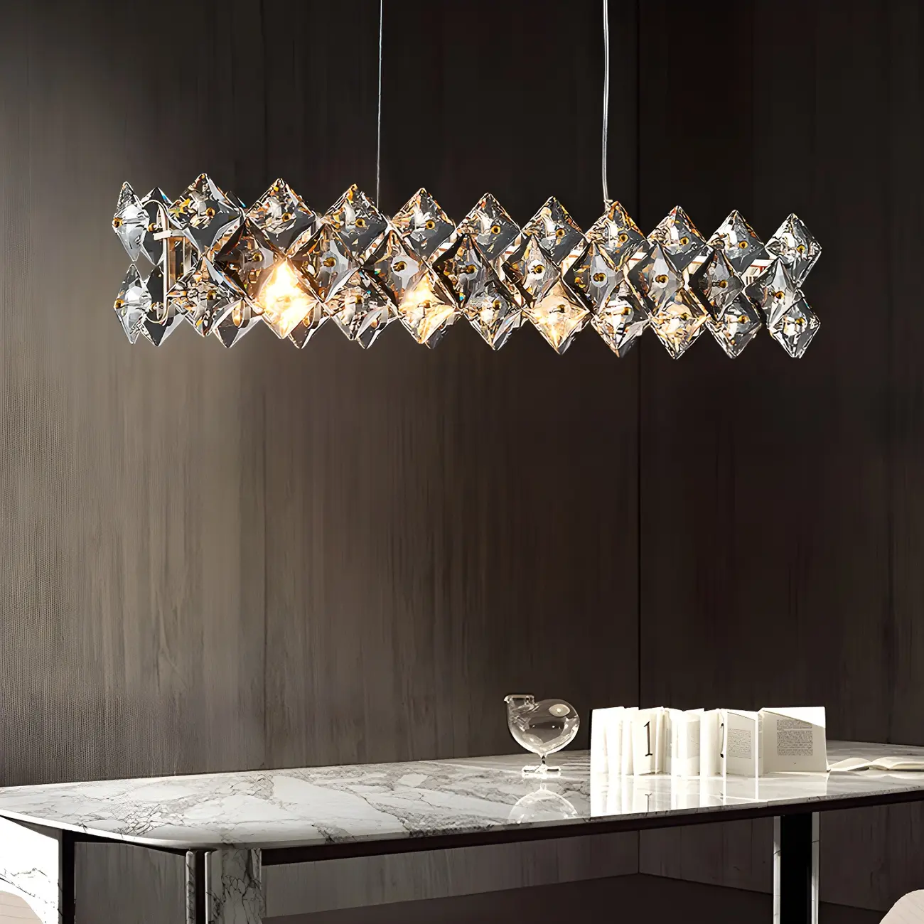 Rectangle Gold Crystal Pendant Light for Kitchen Image - 1 | homeyfad