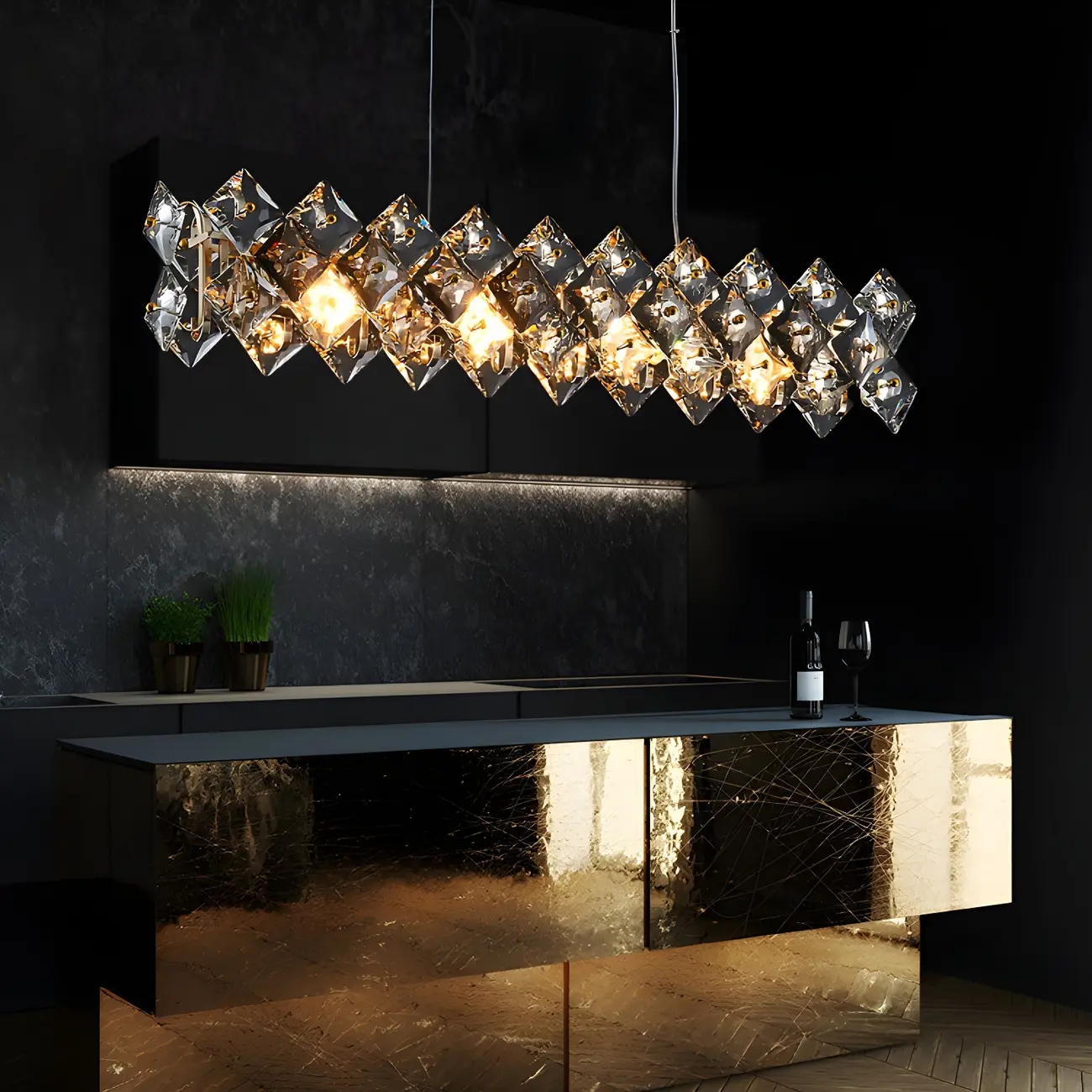 Rectangle Gold Crystal Pendant Light for Kitchen Image - 2 | homeyfad
