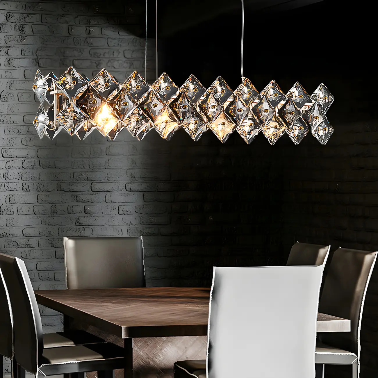 Rectangle Gold Crystal Pendant Light for Kitchen Image - 4 | homeyfad