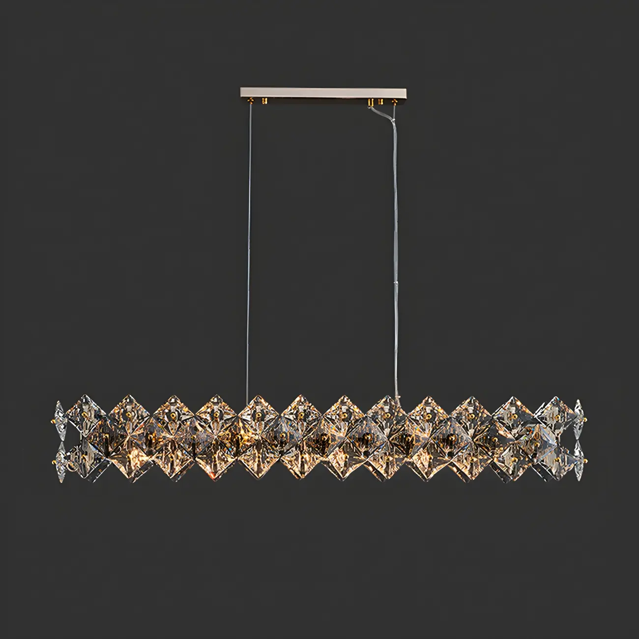 Rectangle Gold Crystal Pendant Light for Kitchen Image - 3 | homeyfad