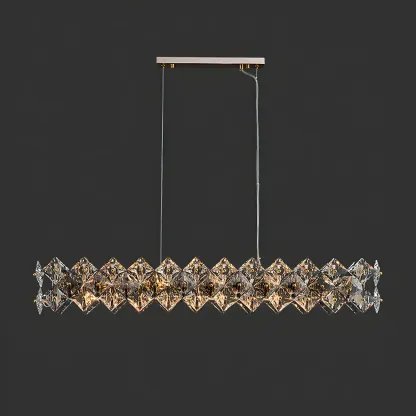 Rectangle Gold Crystal Pendant Light for Kitchen Image - 3