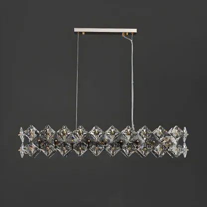 Rectangle Gold Crystal Pendant Light for Kitchen Image - 7
