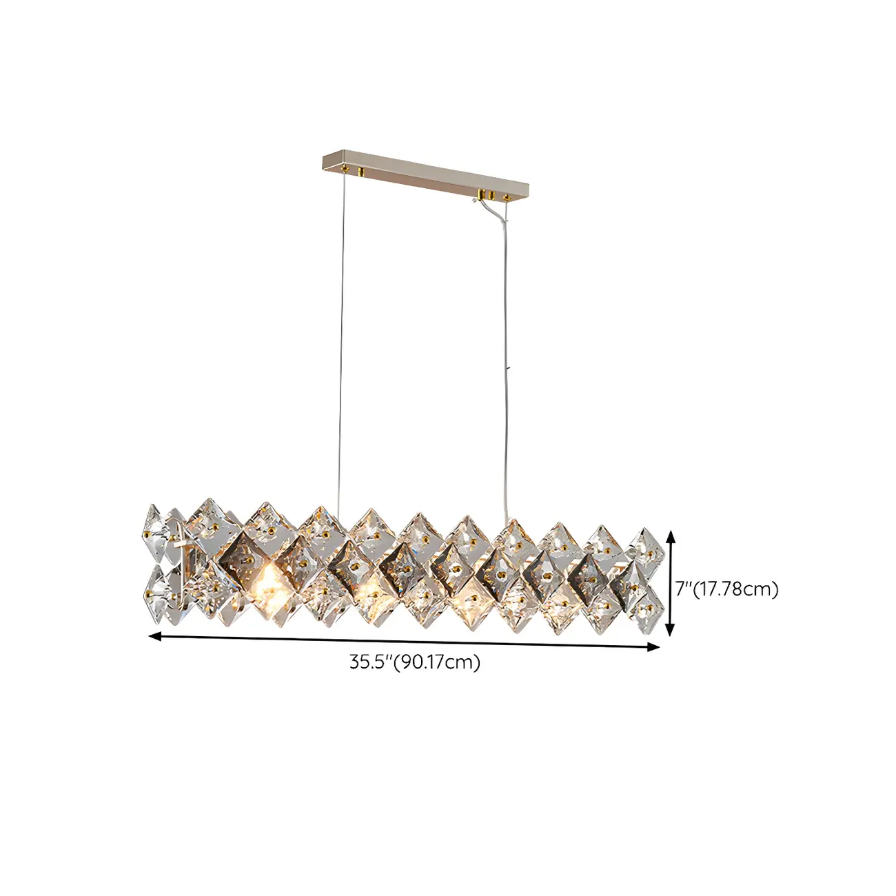 Rectangle Gold Crystal Pendant Light for Kitchen #size