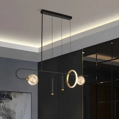 Modern Black LED Linear Kitchen Island Chandelier Image - 1