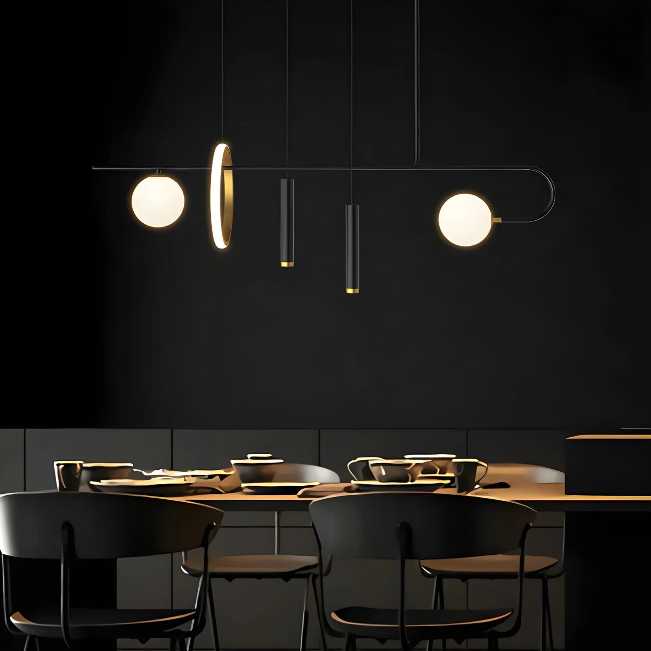 Modern Black LED Linear Kitchen Island Chandelier Image - 3 | homeyfad