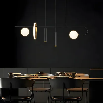 Modern Black LED Linear Kitchen Island Chandelier Image - 3