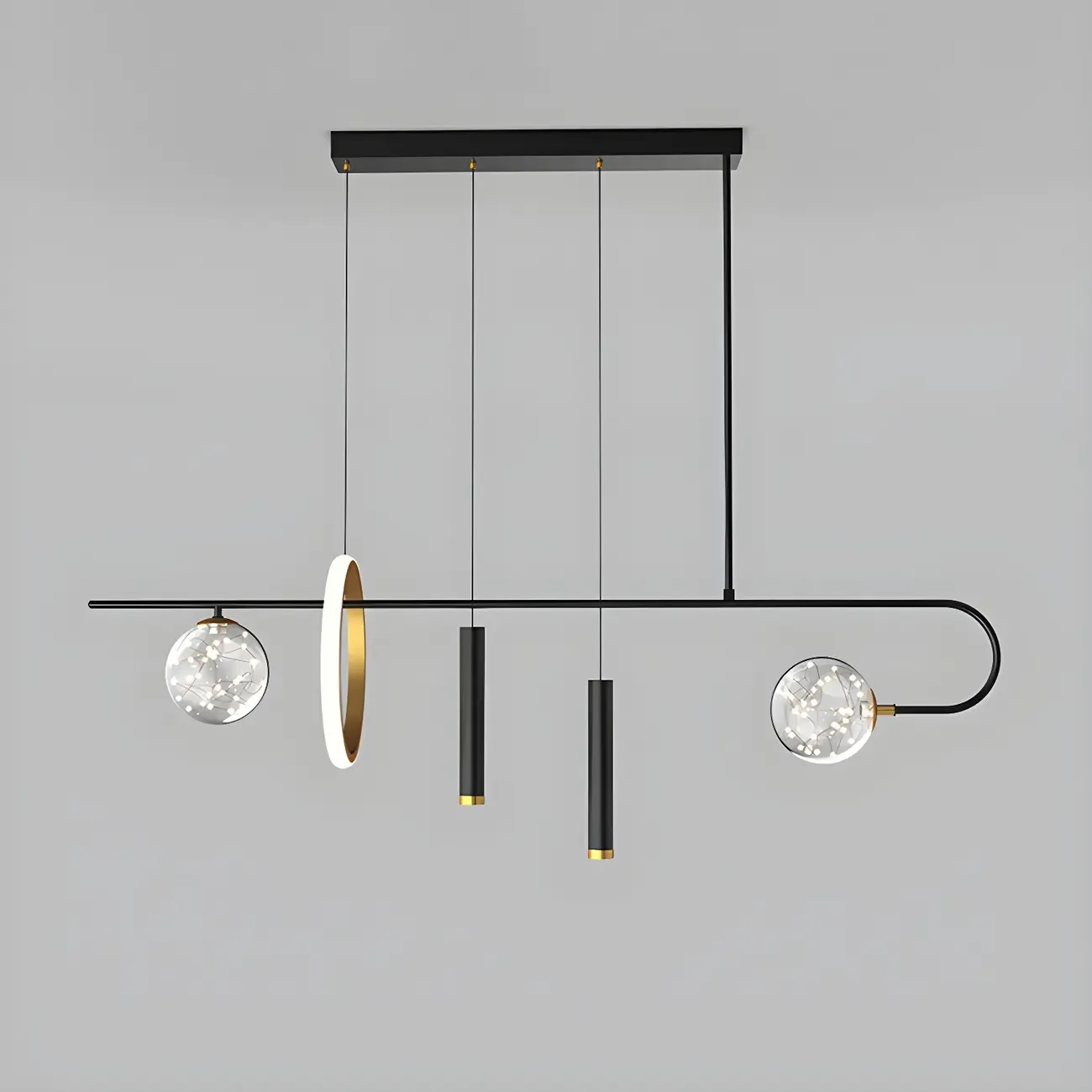 Modern Black LED Linear Kitchen Island Chandelier Image - 7