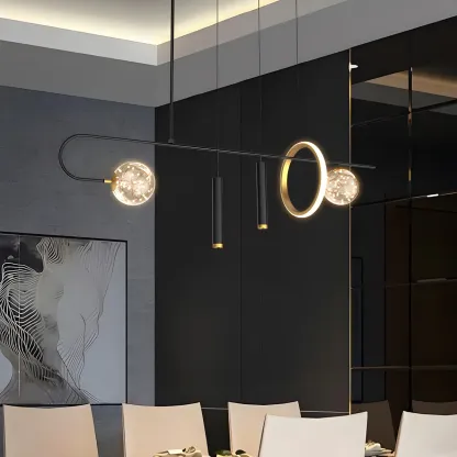 Modern Black LED Linear Kitchen Island Chandelier Image - 9