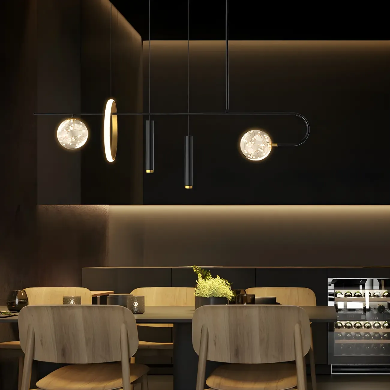 Modern Black LED Linear Kitchen Island Chandelier Image - 10