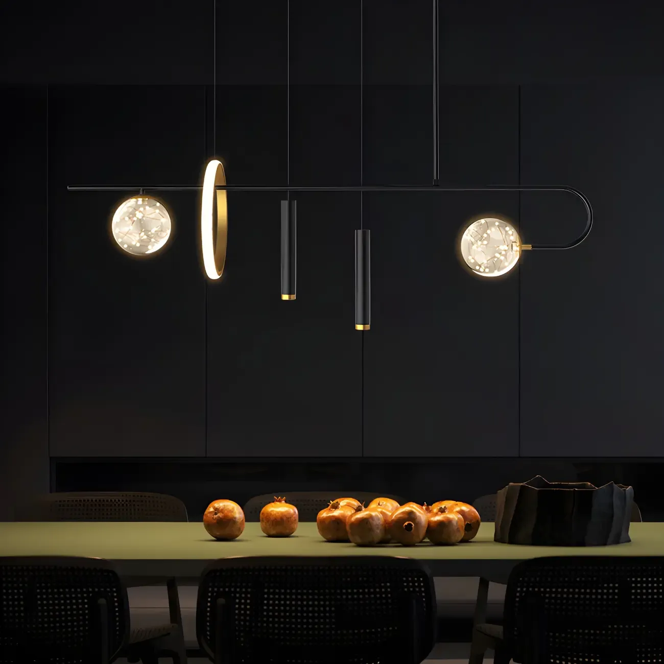 Modern Black LED Linear Kitchen Island Chandelier Image - 11