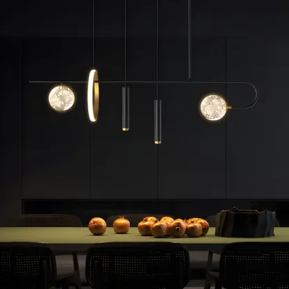 Modern Black LED Linear Kitchen Island Chandelier Image - 11