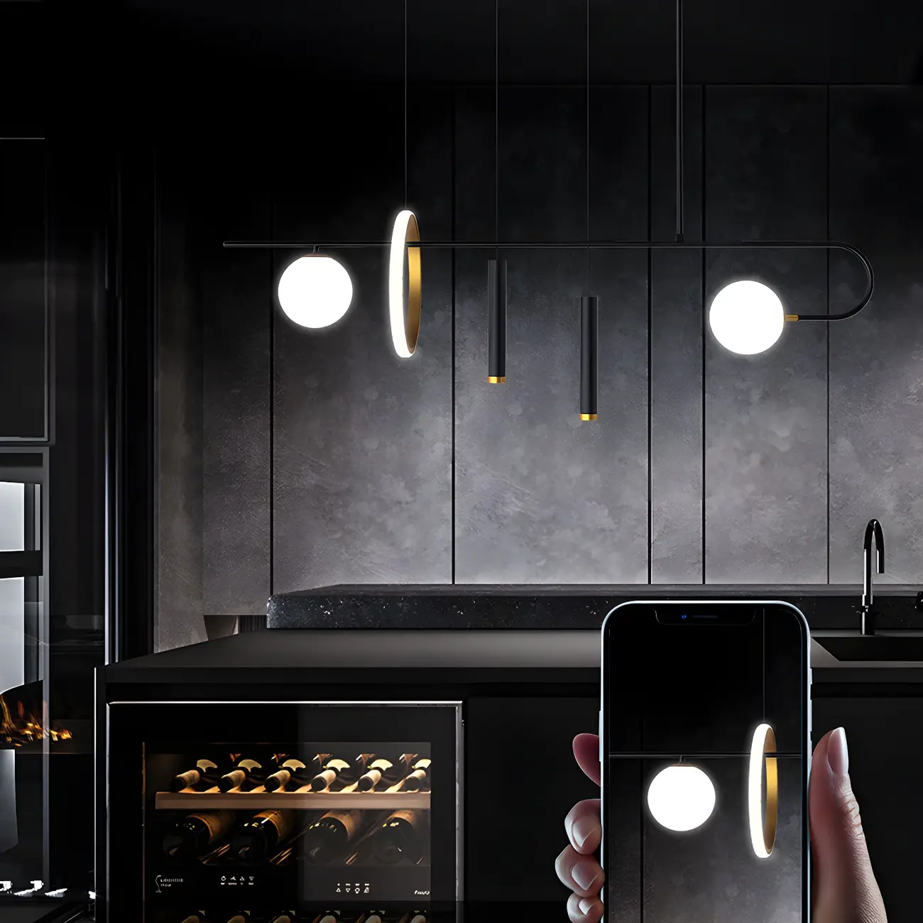 Modern Black LED Linear Kitchen Island Chandelier Image - 12 | homeyfad