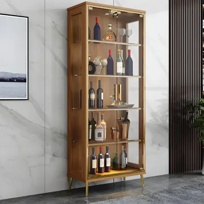 Glam Black Wooden Glass Display Cabinet Image - 2