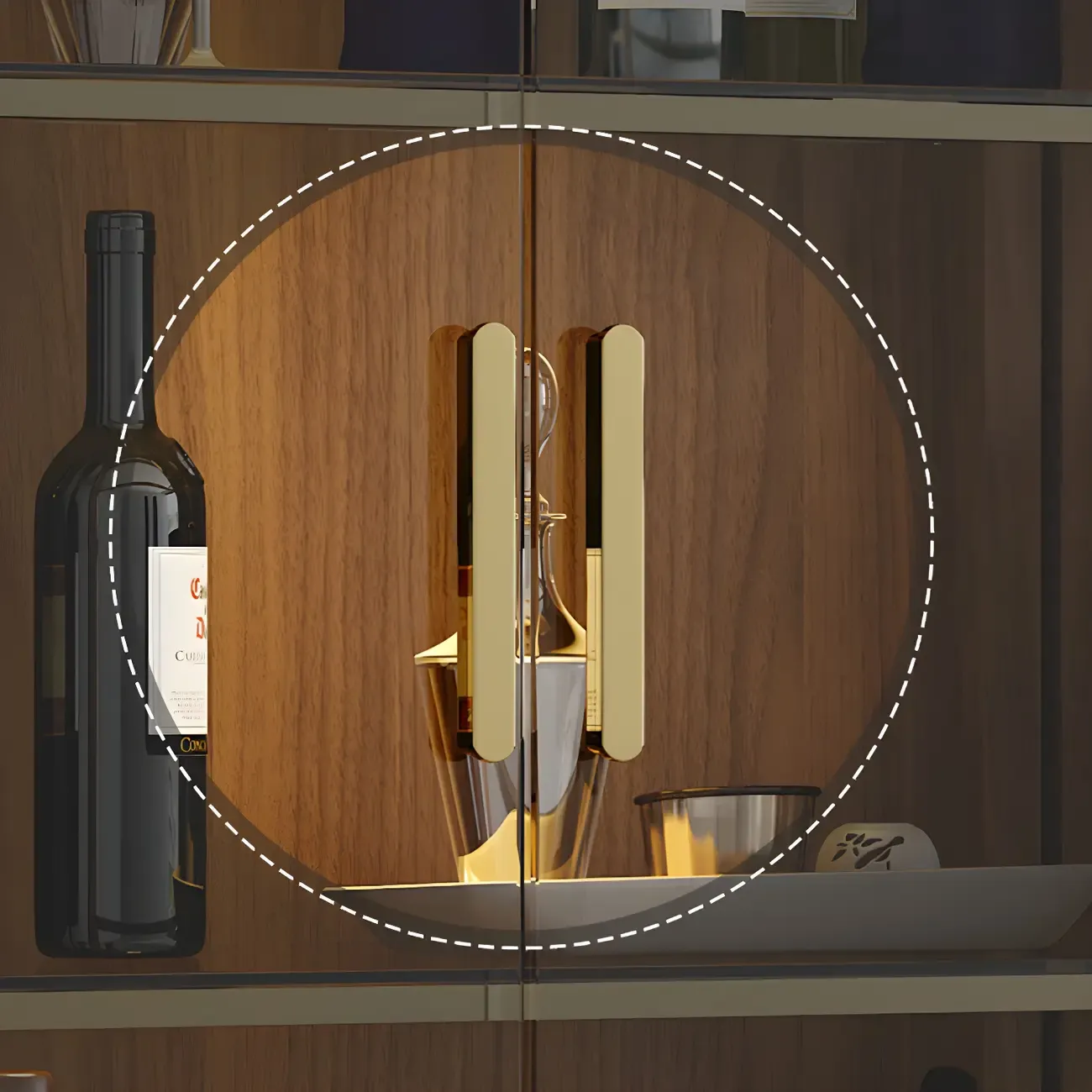 Glam Black Wooden Glass Display Cabinet Image - 11