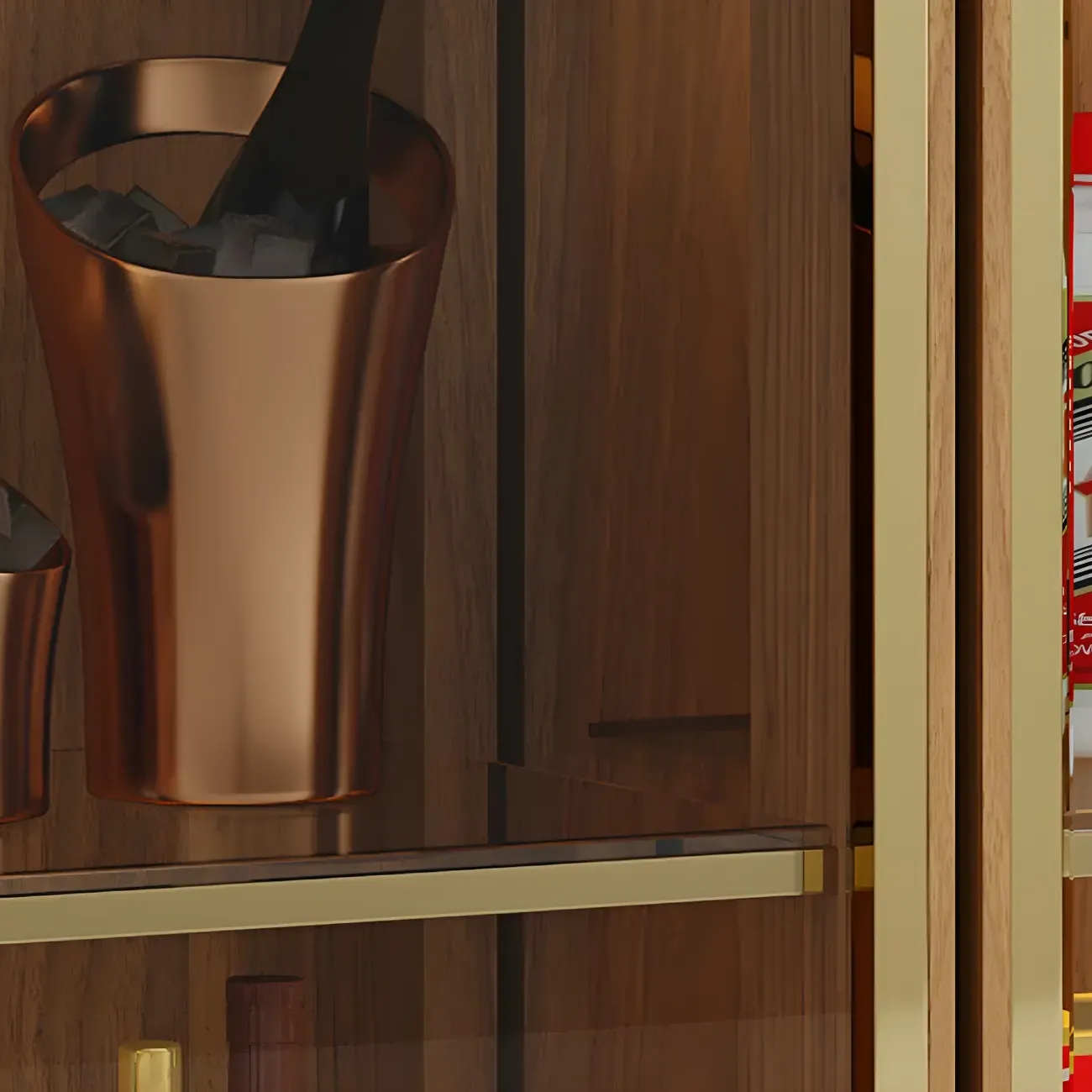 Glam Black Wooden Glass Display Cabinet Image - 13