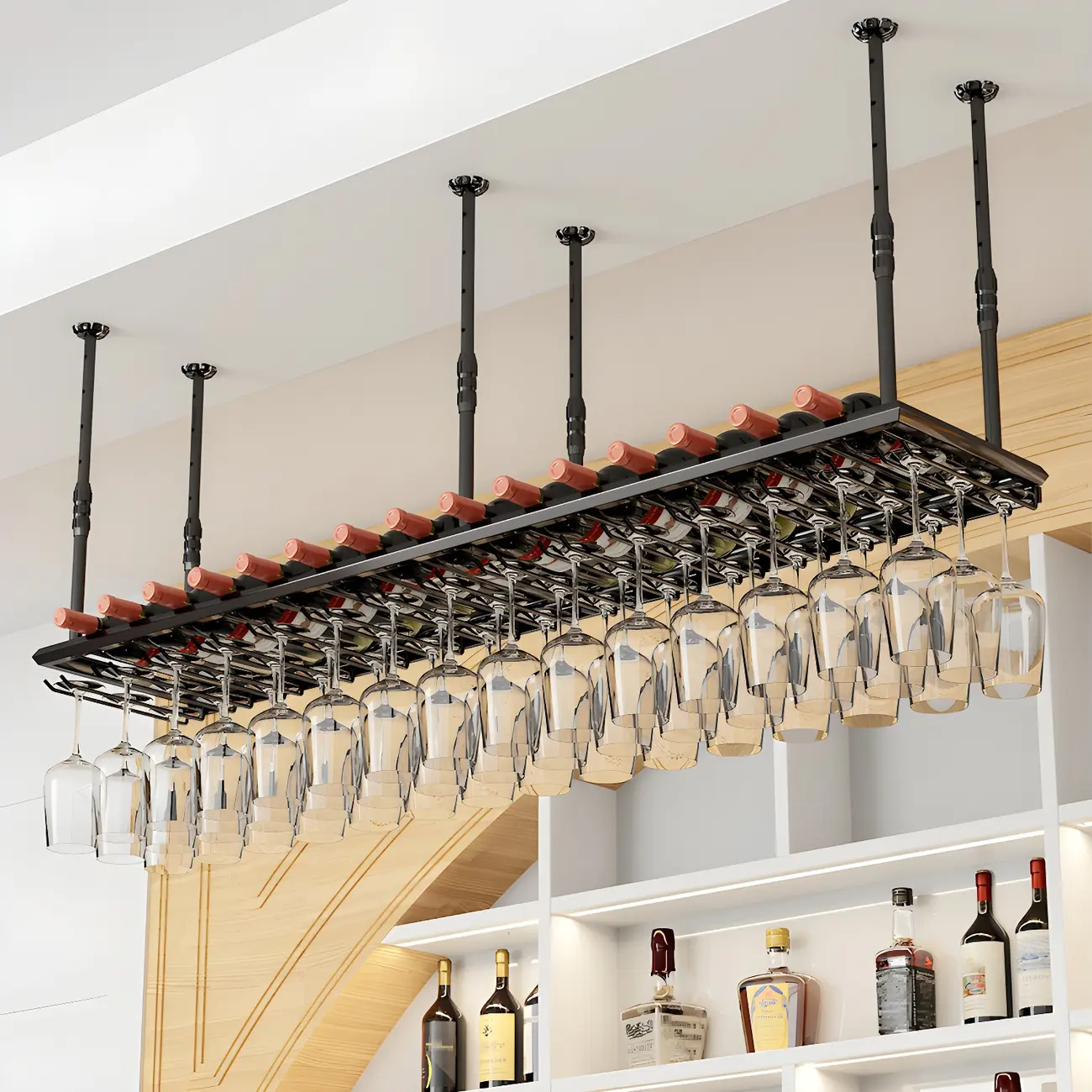 Industrial Metal Hanging Wine Rack with Glass Holder | homeyfad