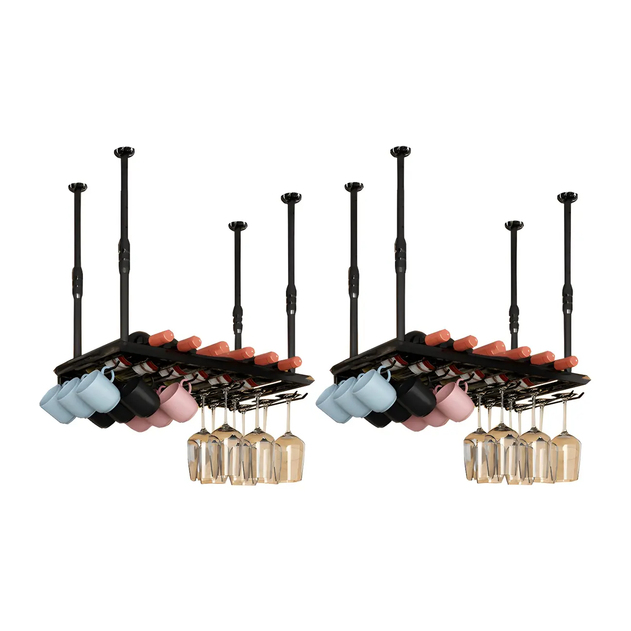 Industrial Metal Hanging Wine Rack with Glass Holder | homeyfad