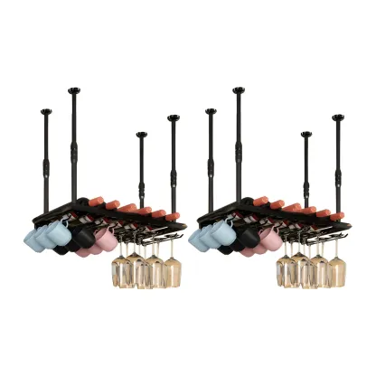 Industrial Metal Hanging Wine Rack with Glass Holder