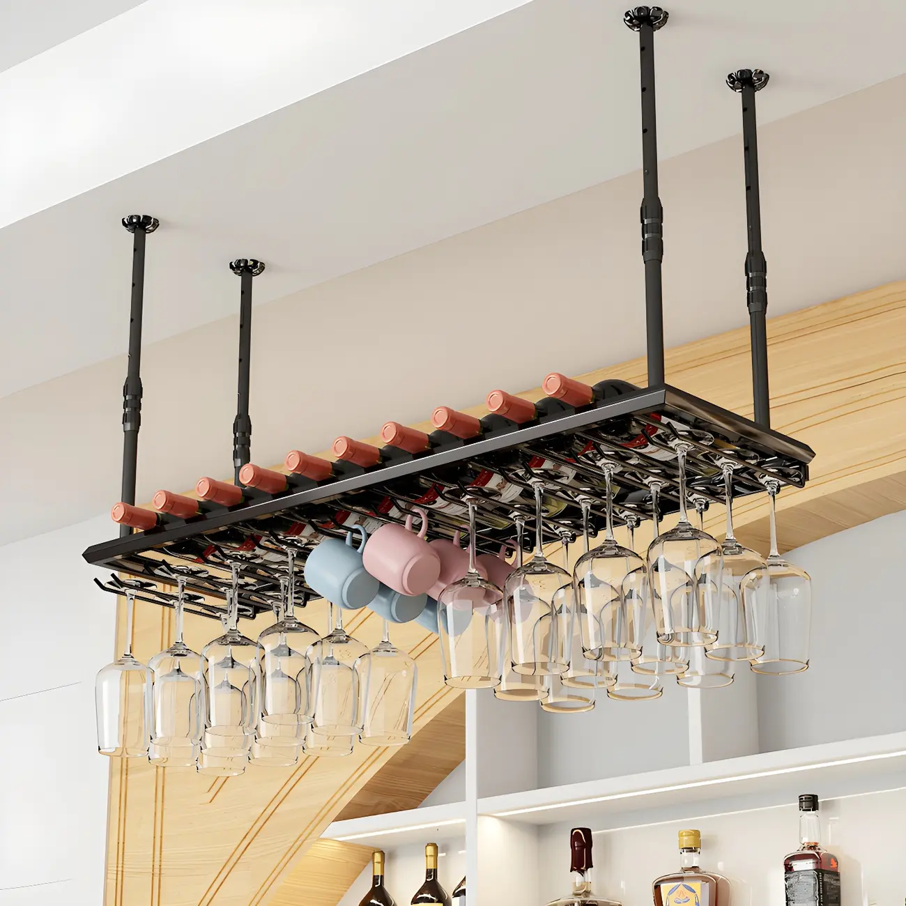 Industrial Metal Hanging Wine Rack with Glass Holder | homeyfad