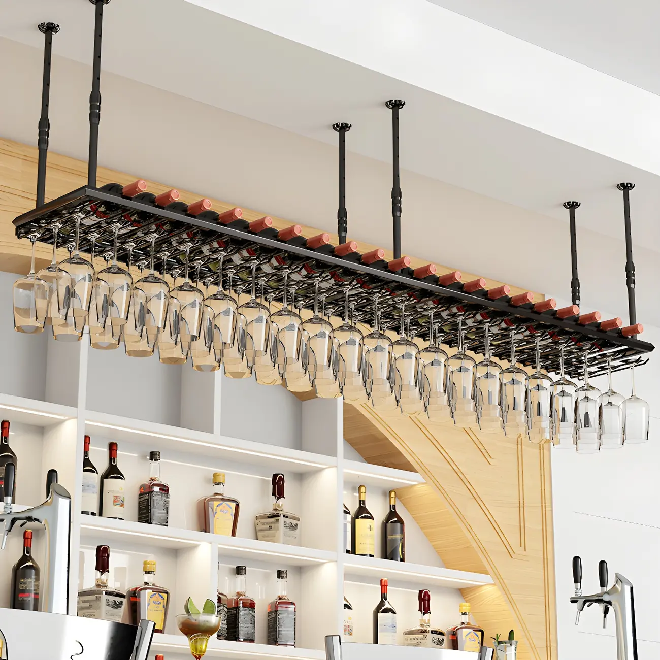 Industrial Metal Hanging Wine Rack with Glass Holder | homeyfad