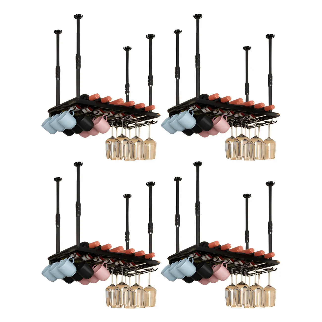 Industrial Metal Hanging Wine Rack with Glass Holder | homeyfad