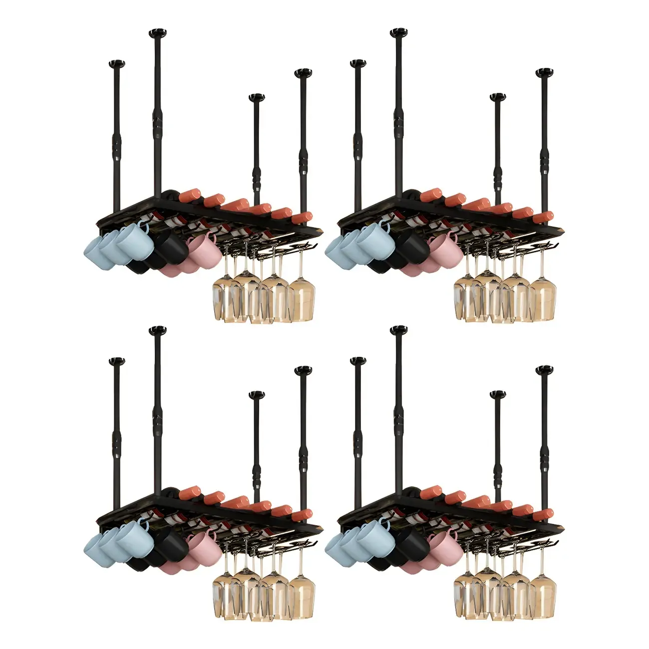 Industrial Metal Hanging Wine Rack with Glass Holder