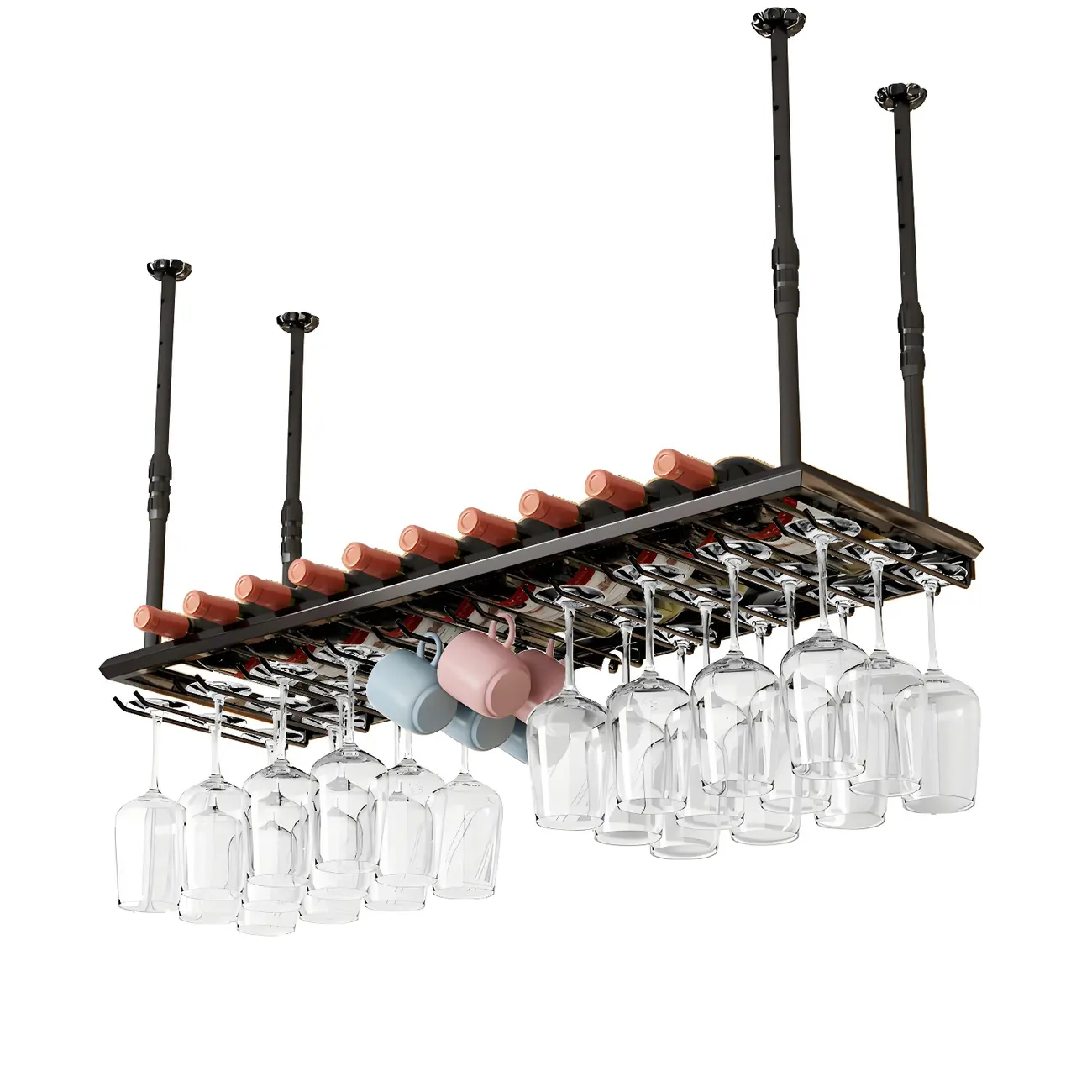 Industrial Metal Hanging Wine Rack with Glass Holder | homeyfad