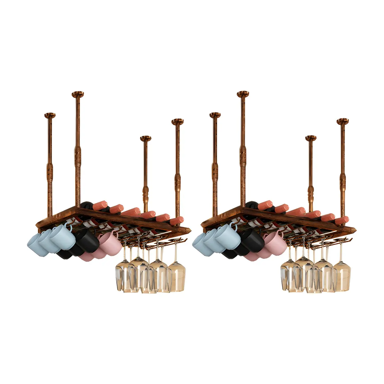 Industrial Metal Hanging Wine Rack with Glass Holder | homeyfad