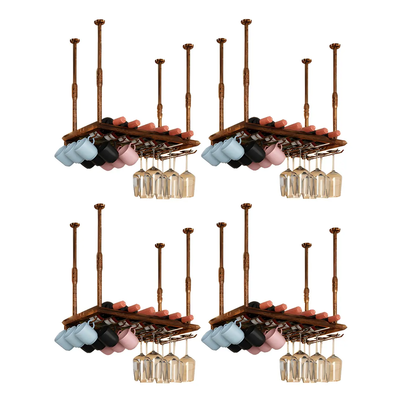 Industrial Metal Hanging Wine Rack with Glass Holder | homeyfad