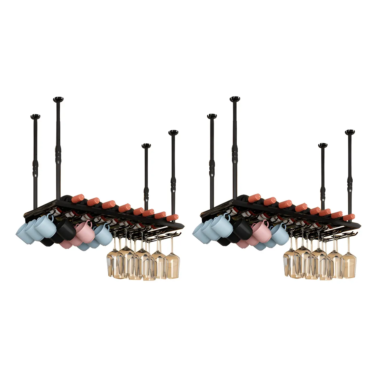 Industrial Metal Hanging Wine Rack with Glass Holder | homeyfad