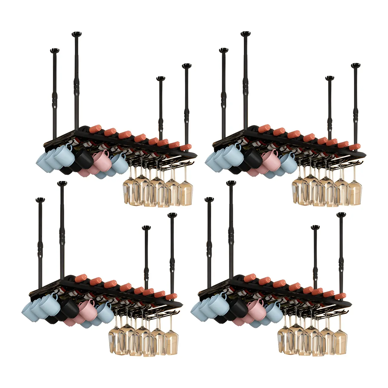 Industrial Metal Hanging Wine Rack with Glass Holder | homeyfad