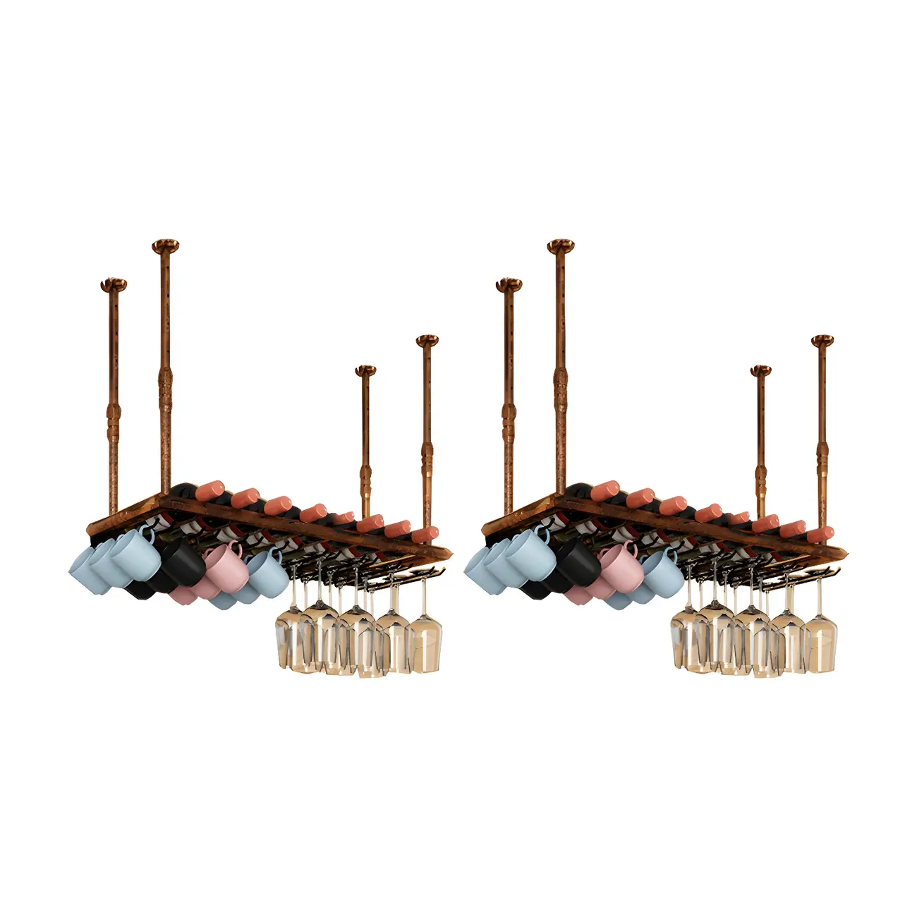 Industrial Metal Hanging Wine Rack with Glass Holder | homeyfad