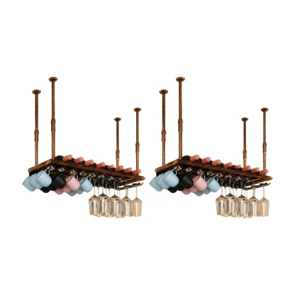 Industrial Metal Hanging Wine Rack with Glass Holder