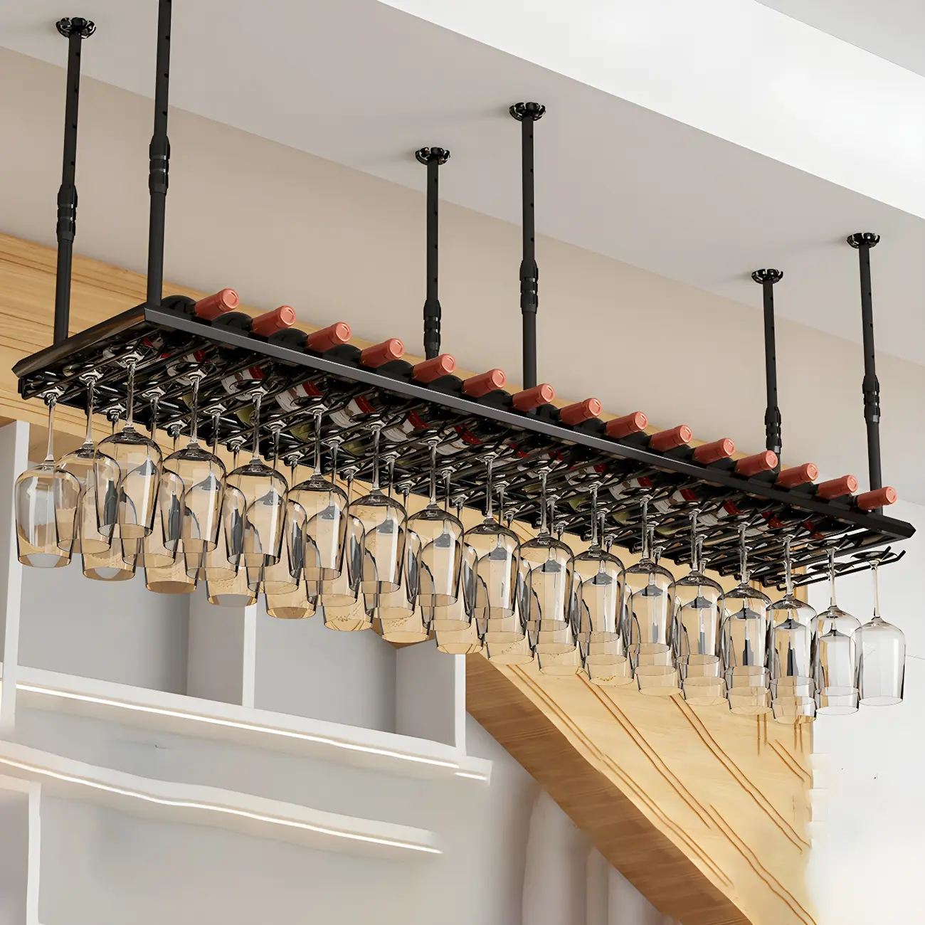 Industrial Metal Hanging Wine Rack with Glass Holder | homeyfad