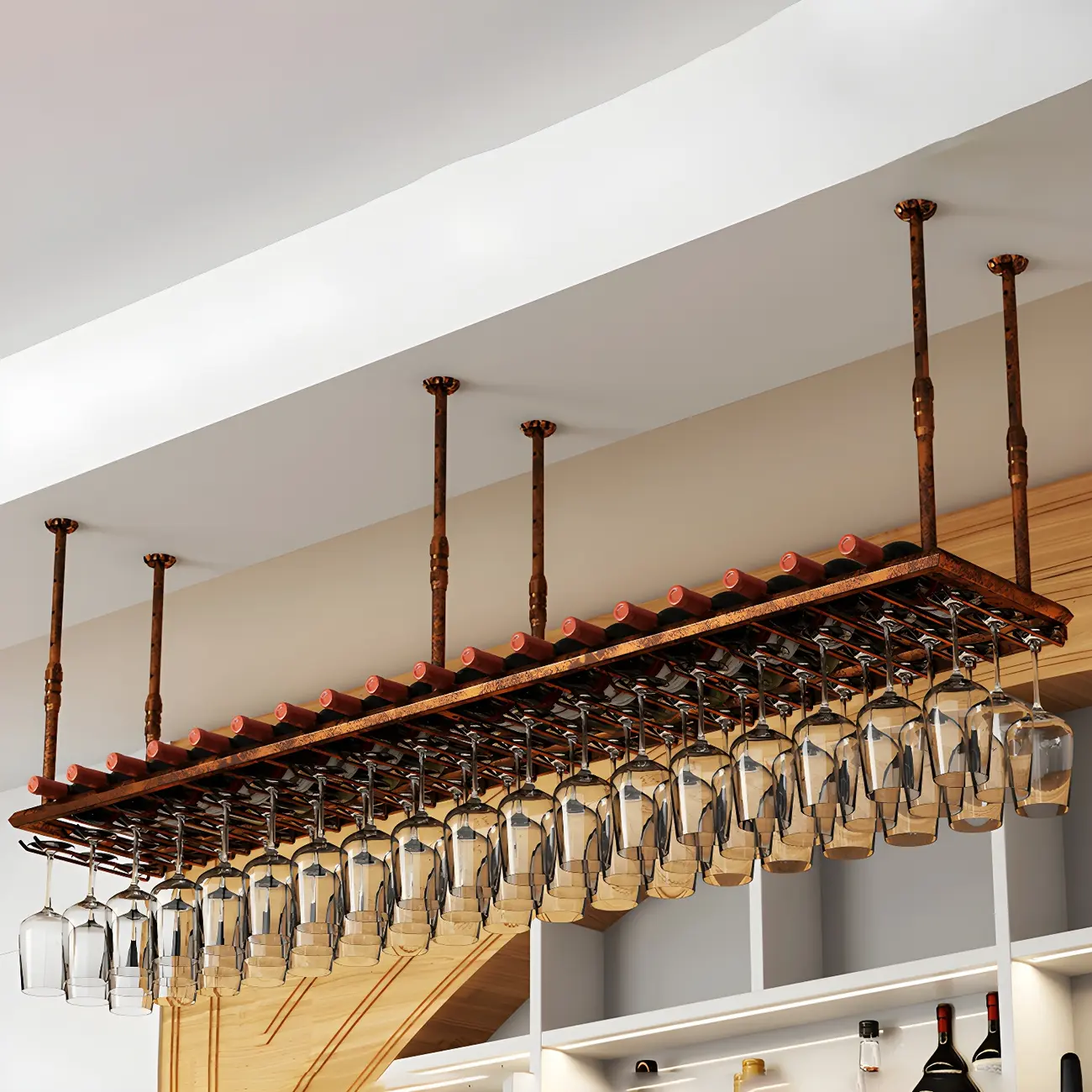 Industrial Metal Hanging Wine Rack with Glass Holder | homeyfad