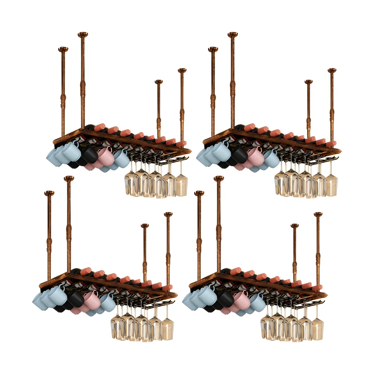 Industrial Metal Hanging Wine Rack with Glass Holder | homeyfad