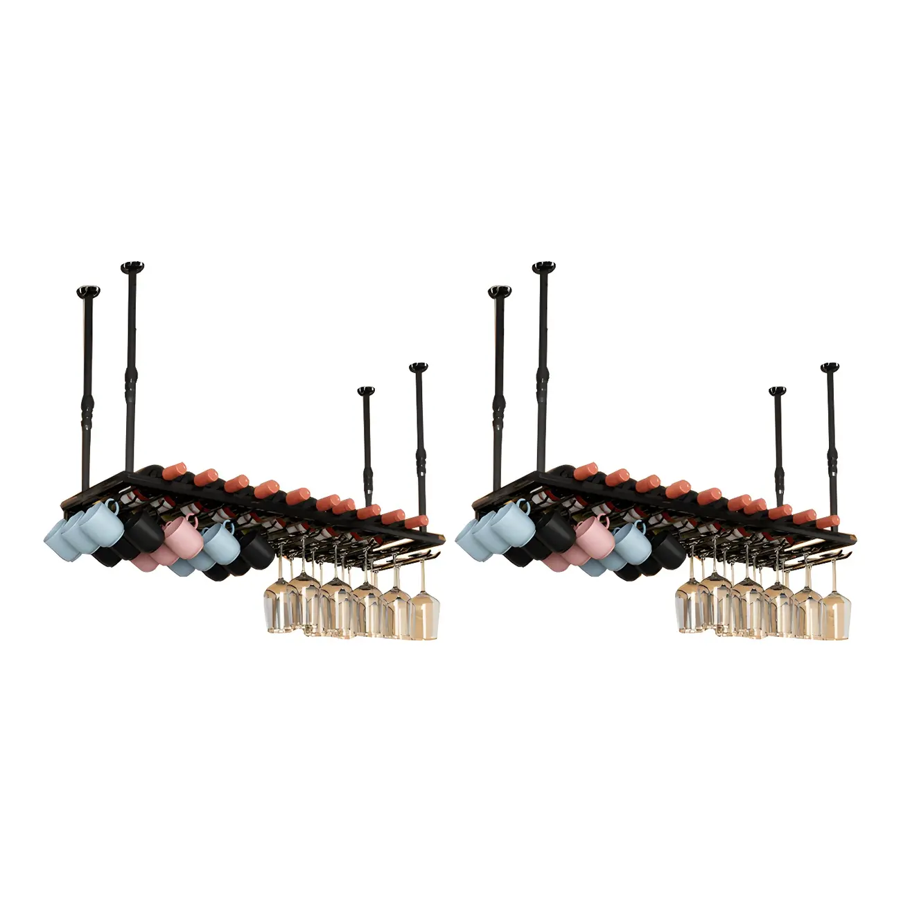 Industrial Metal Hanging Wine Rack with Glass Holder | homeyfad