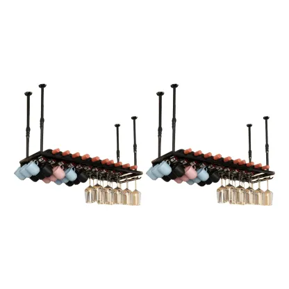 Industrial Metal Hanging Wine Rack with Glass Holder