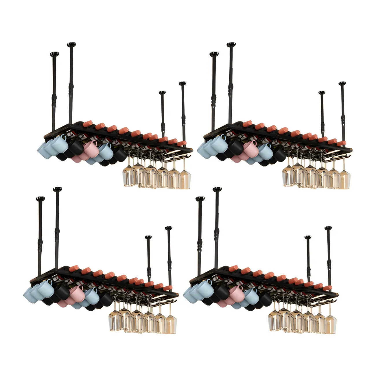 Industrial Metal Hanging Wine Rack with Glass Holder | homeyfad