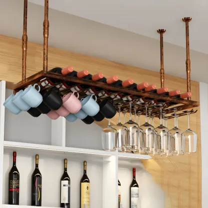 Industrial Metal Hanging Wine Rack with Glass Holder