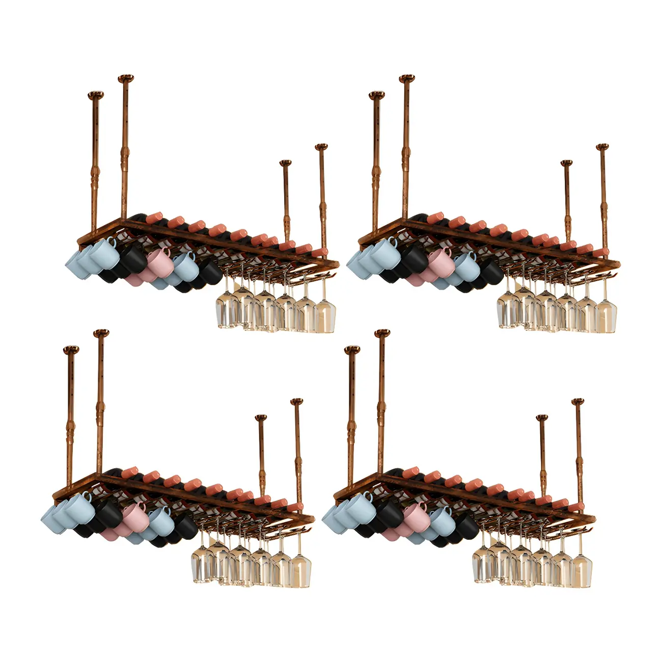 Industrial Metal Hanging Wine Rack with Glass Holder | homeyfad