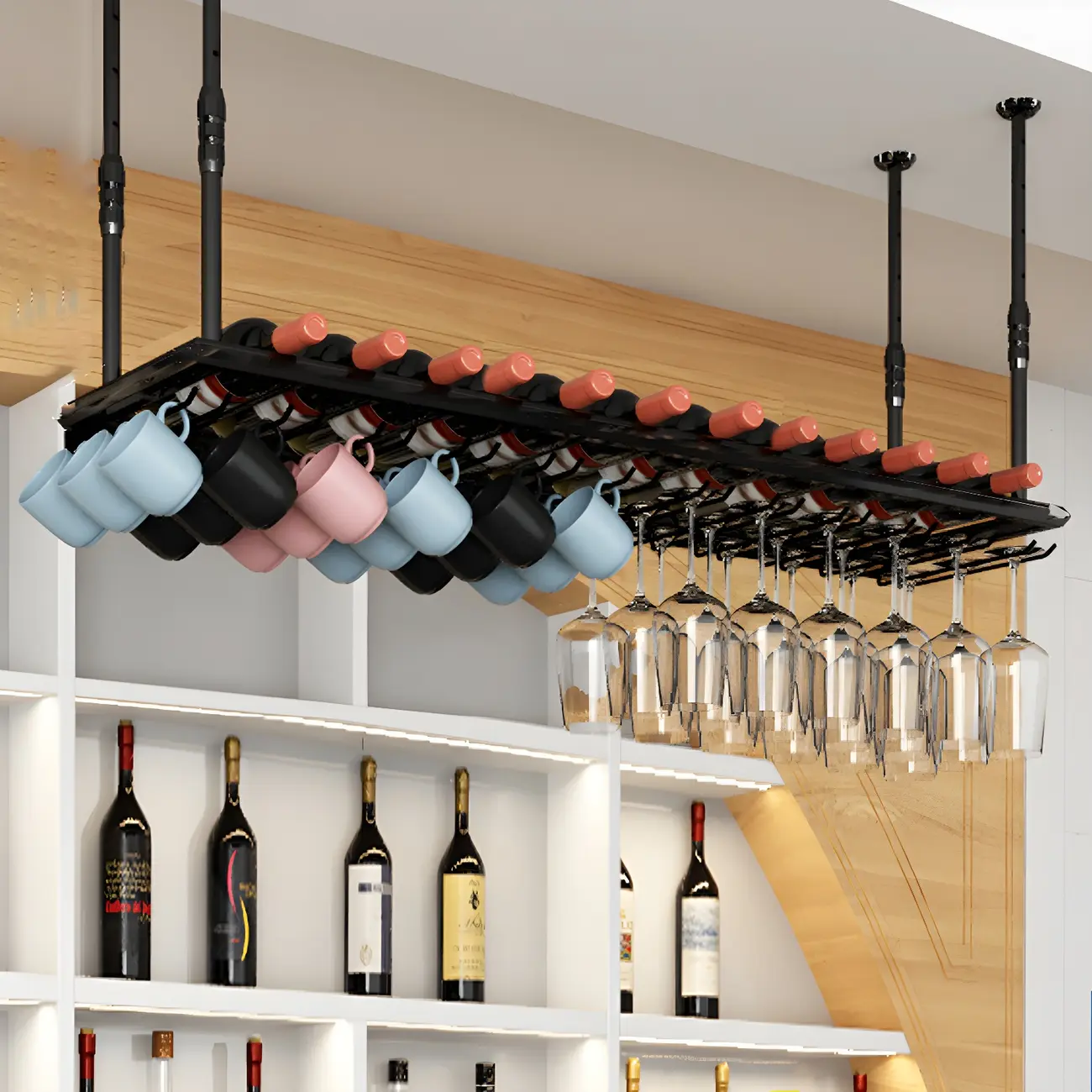 Industrial Metal Hanging Wine Rack with Glass Holder | homeyfad